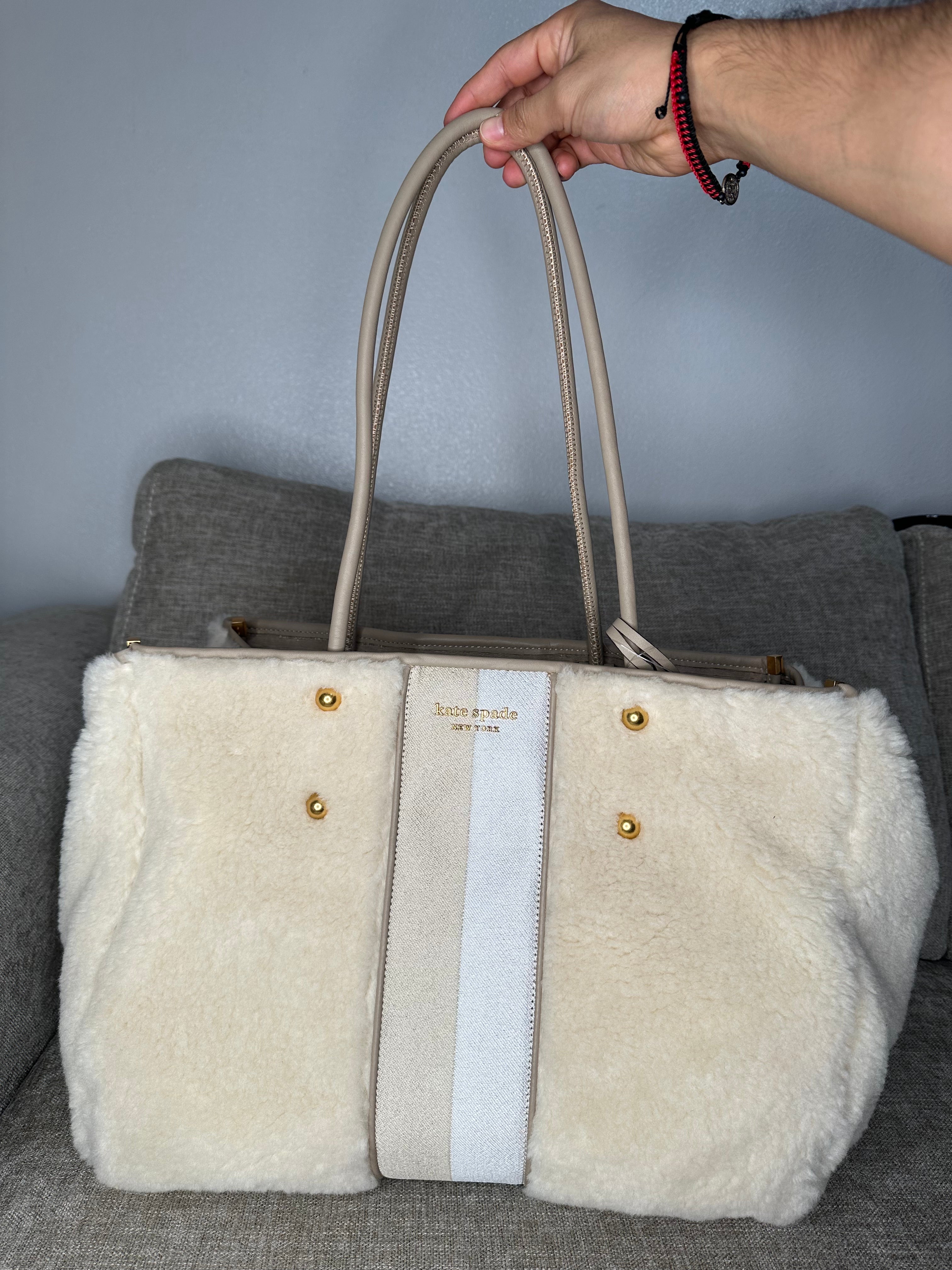 Designer Everything Racing Stripe Faux Shearling Large Tote