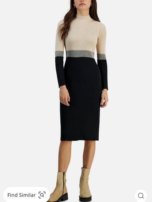 Womens Colorblock Midi Sweaterdress