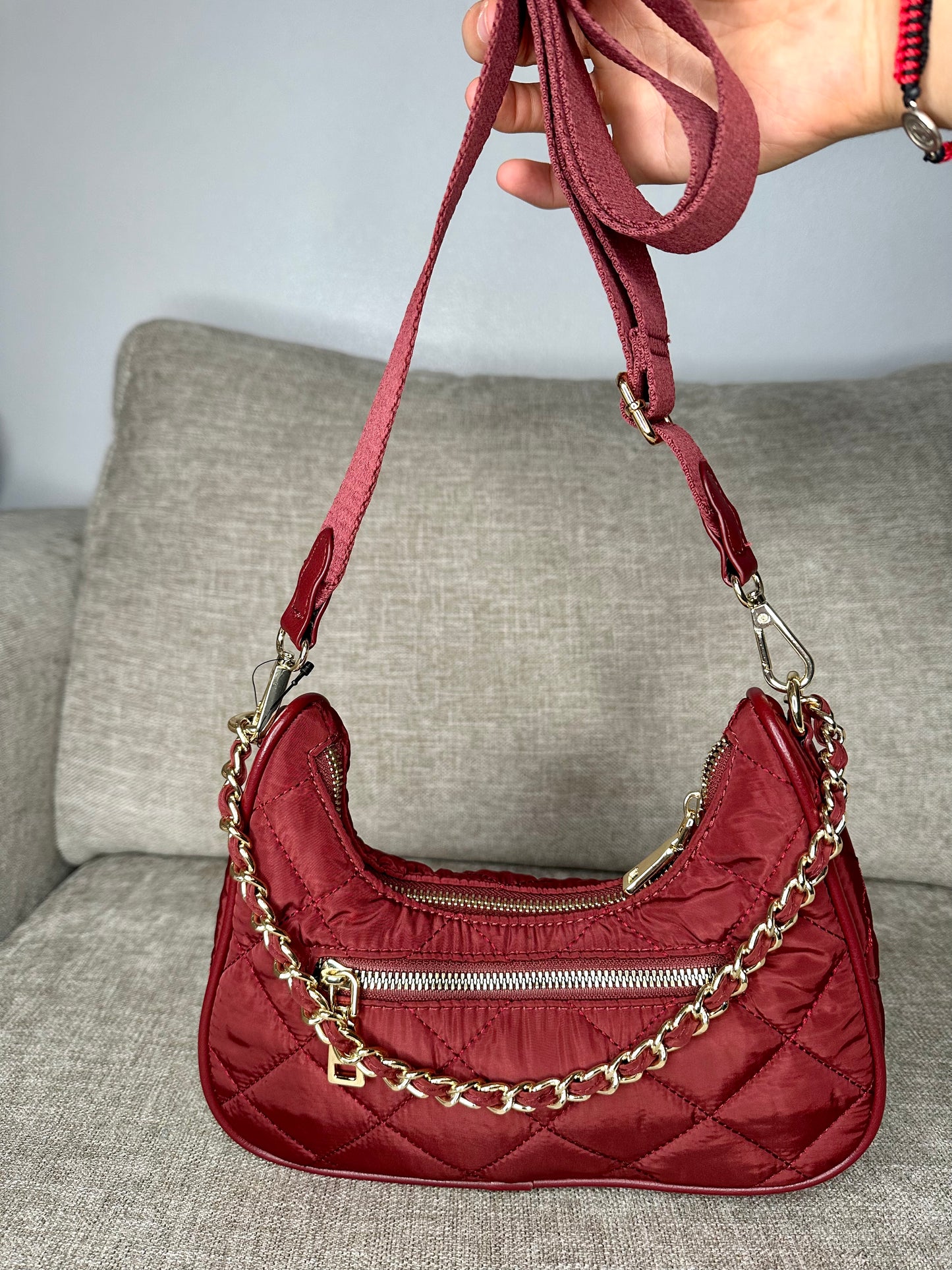 Designer  NYLON CHILSEA CROSSBODY, DARK CHERRY