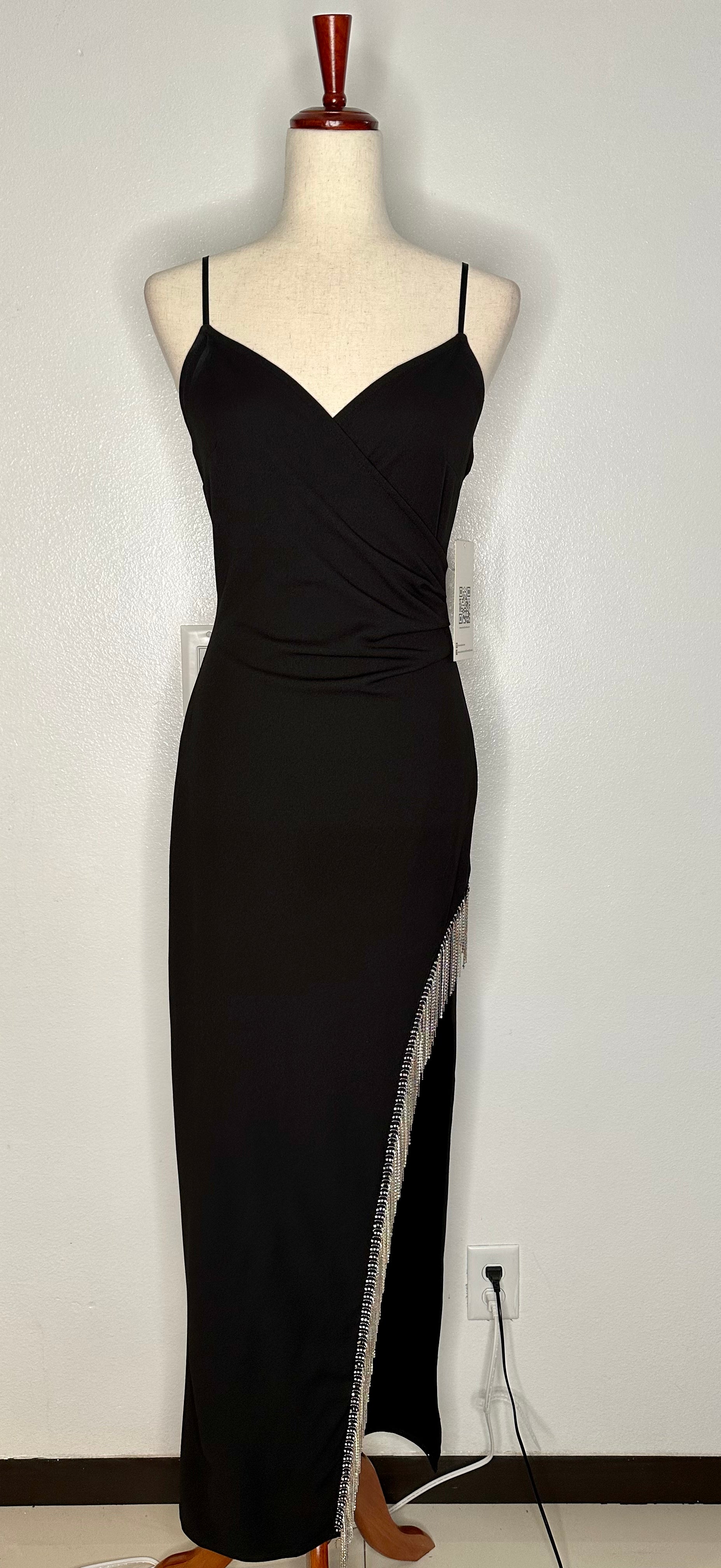 V-Neck Asymmetrical Fringe Trim Long Dress Villafran Boutique V-Neck Asymmetrical Fringe Trim Long Dress Villafran Boutique
