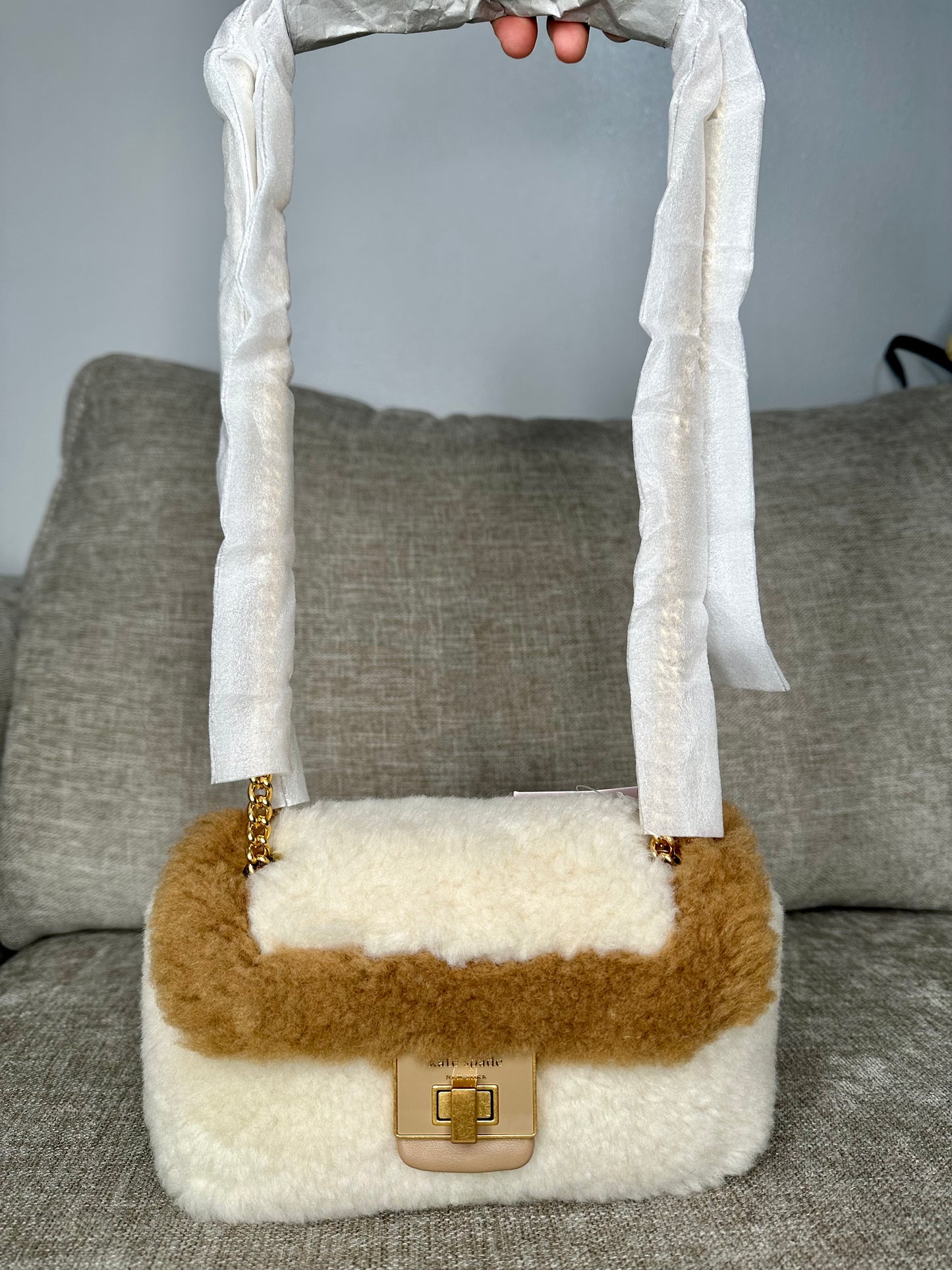 Designer Evelyn Faux Shearling Medium Convertible Shoulder Bag