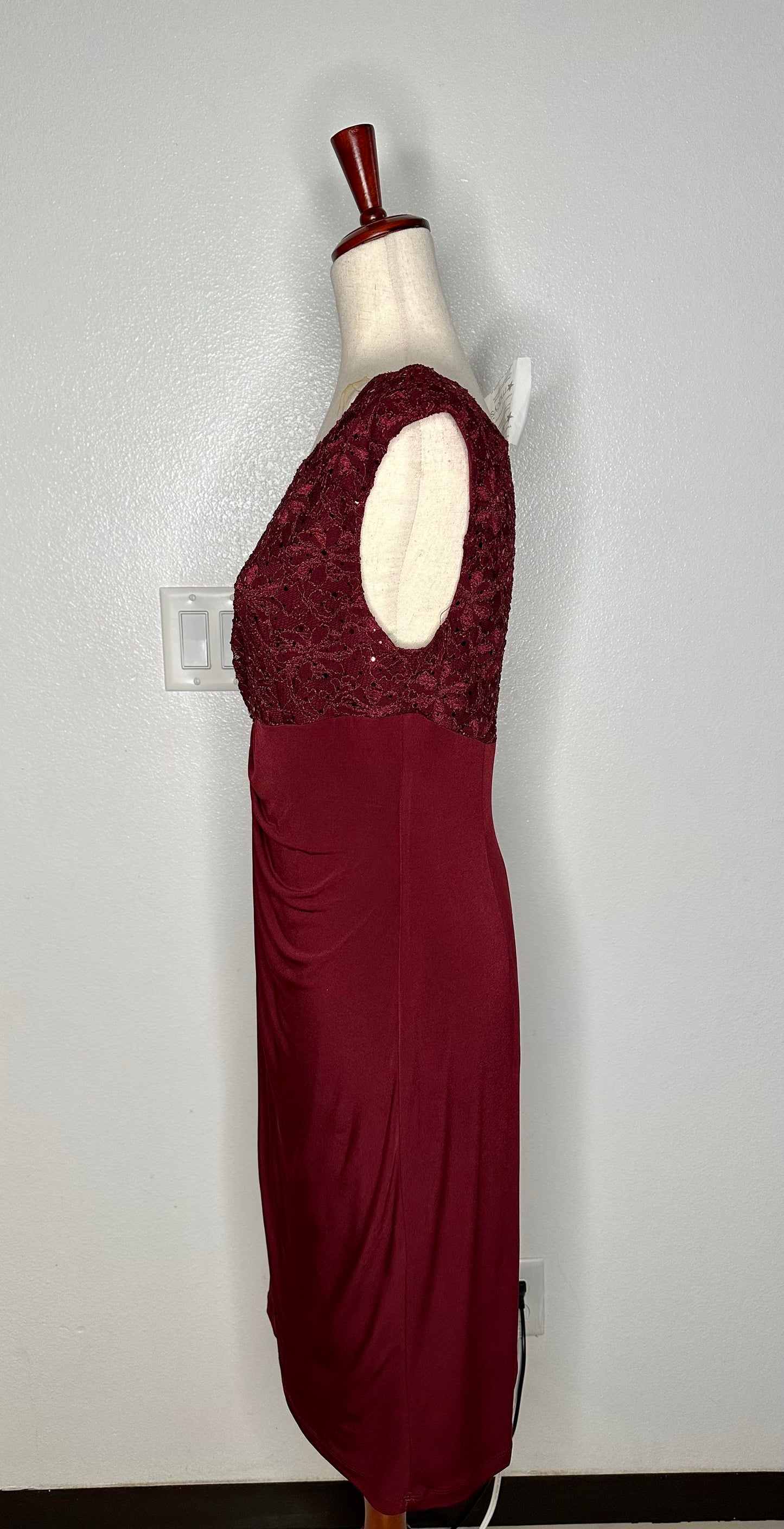 Burgundy Metallic Sequin Sheath Dress