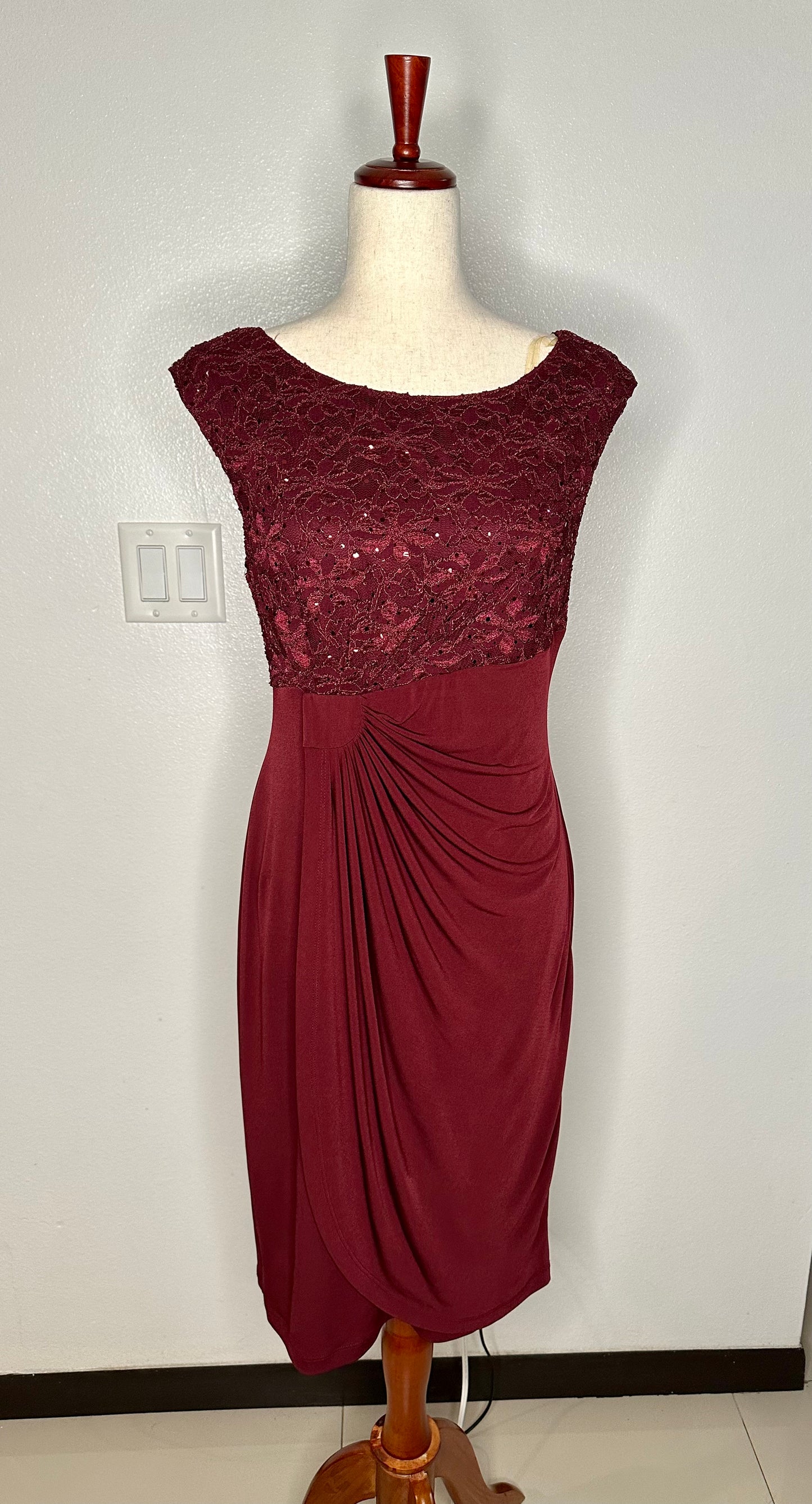 Burgundy Metallic Sequin Sheath Dress