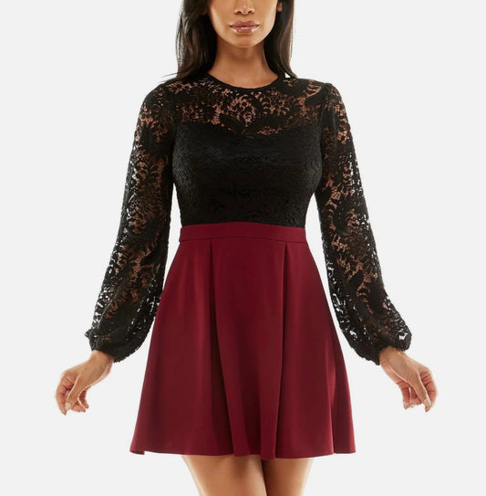 Womens Lace Colorblock Cocktail And Party Dress