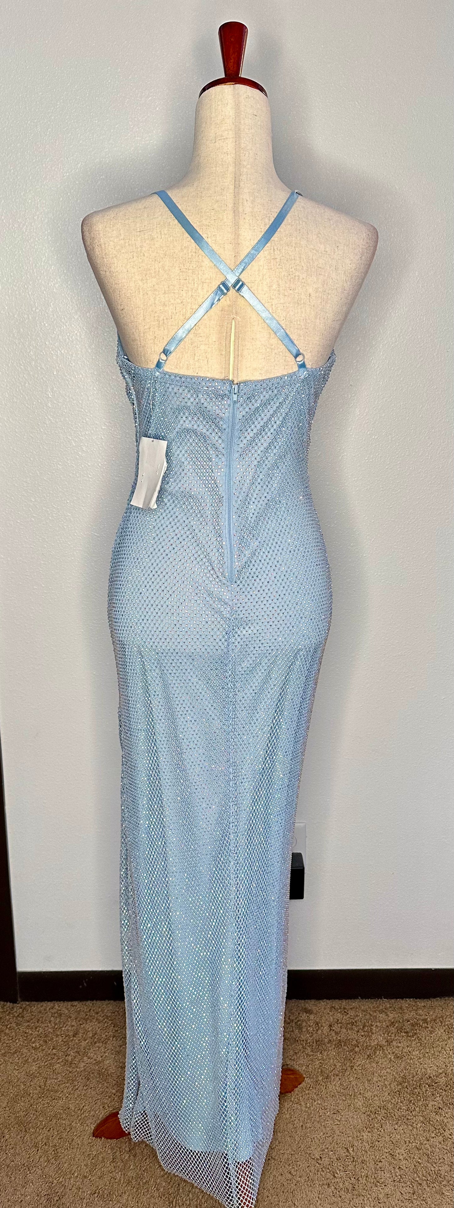 Women’s Evening Dress Color Sky Blue with Crystals