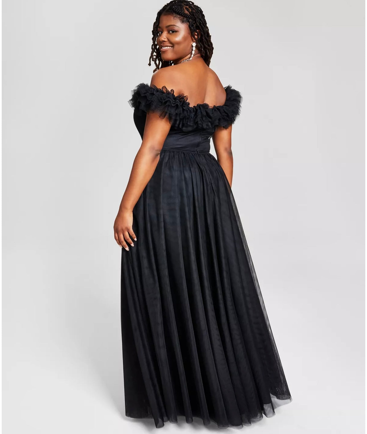 Tulle-Trim Off-The-Shoulder Gown