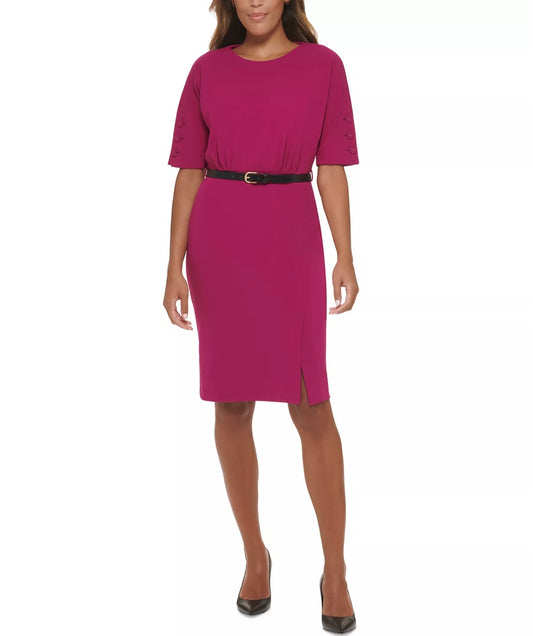 Button-Sleeve Sheath Dress