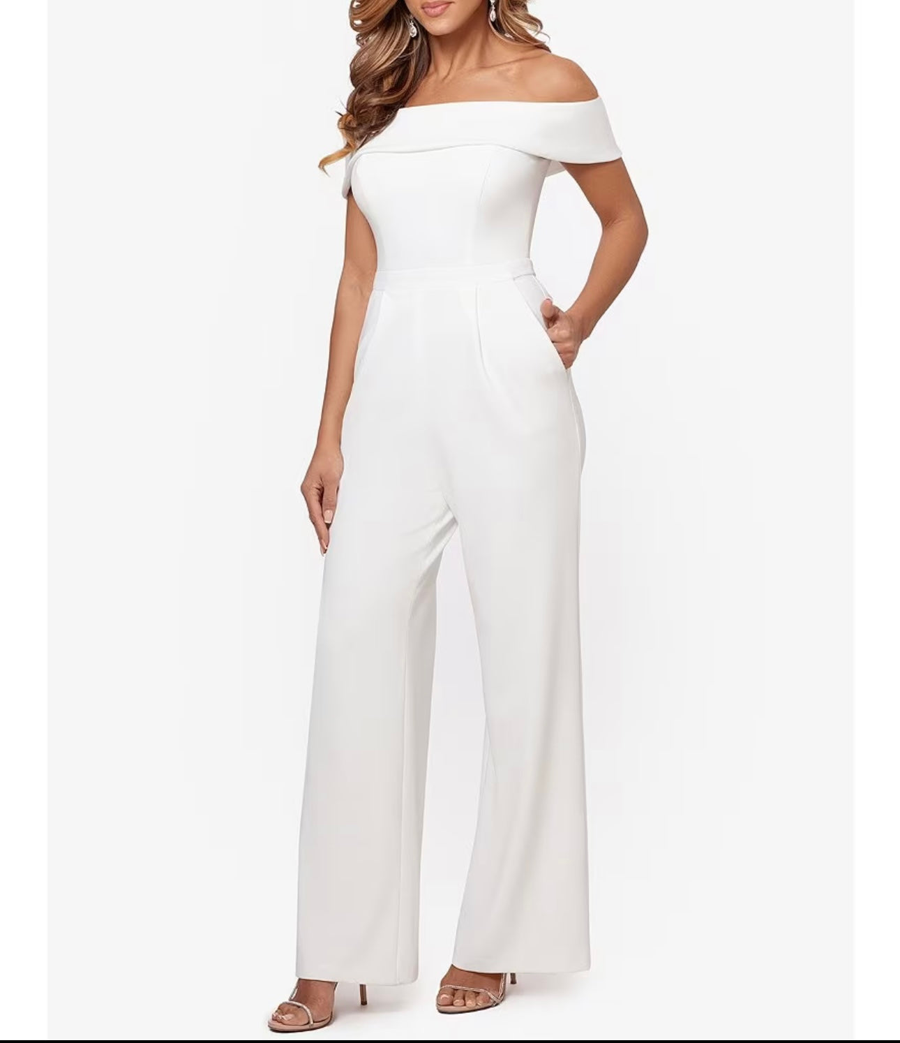 Off-the-Shoulder Crepe Wide Leg Jumpsuit